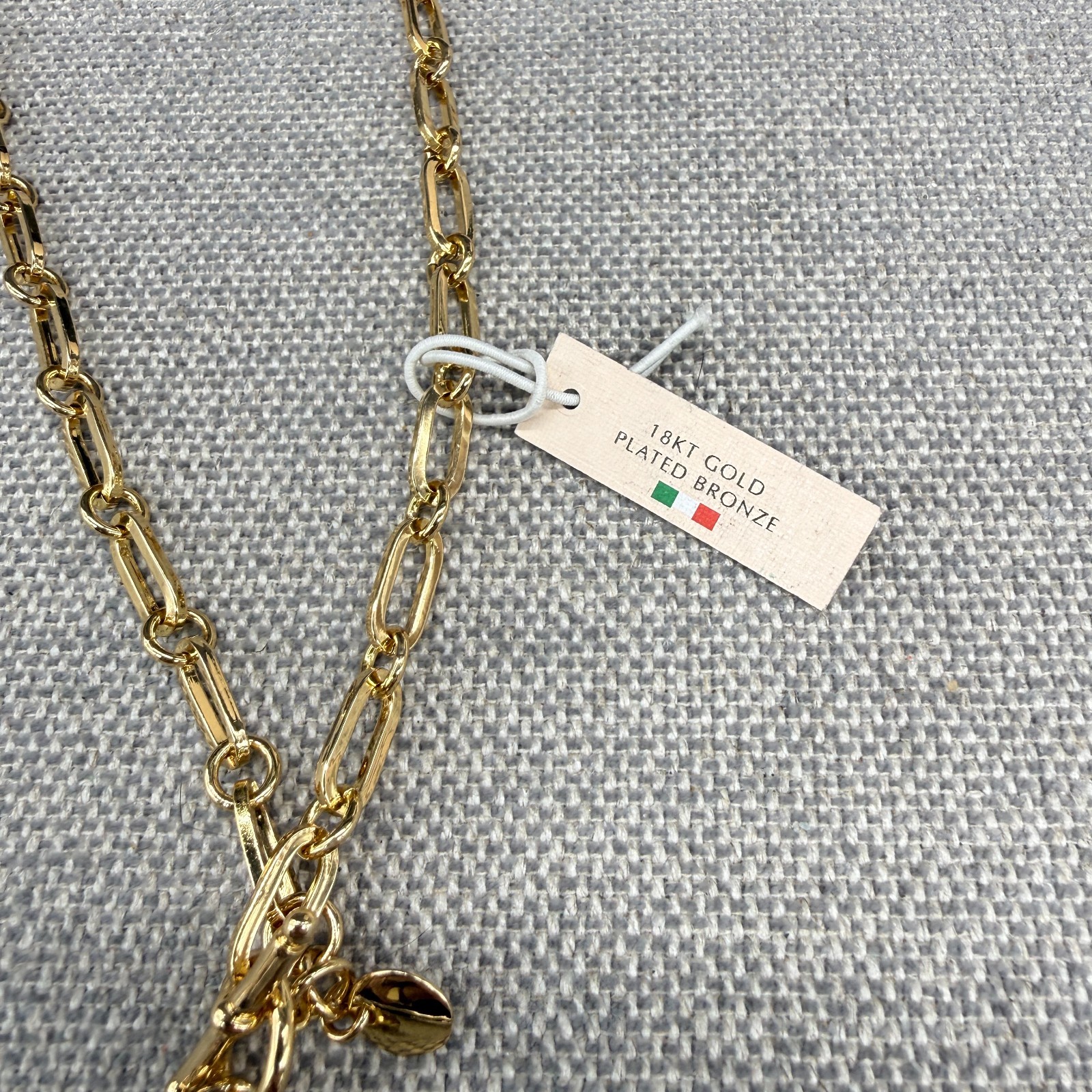 Mia Fiore Necklace Dyadema 18K Gold Plated Coin Pendant Italy Paperclip Chain