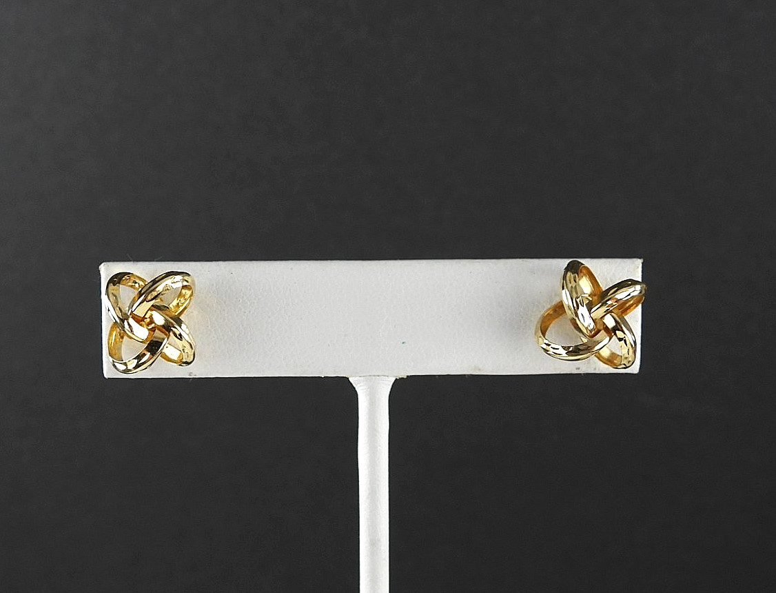 Vintage 14K Yellow Gold Intertwined Ribbon Knot Stud Earrings Openwork Swirl