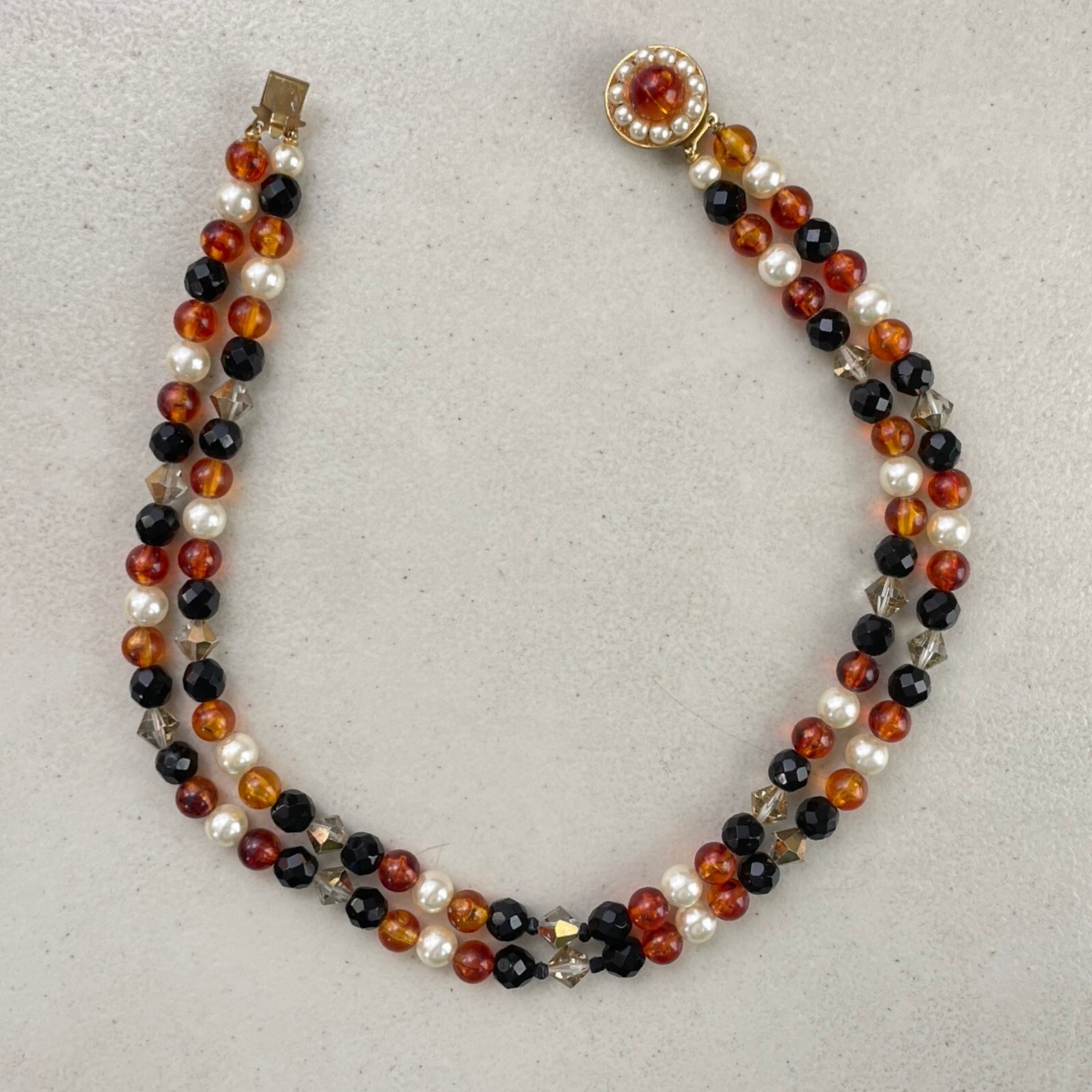 Vintage 60s Multi Strand Beaded Necklace 1960s Crystal & Acrylic