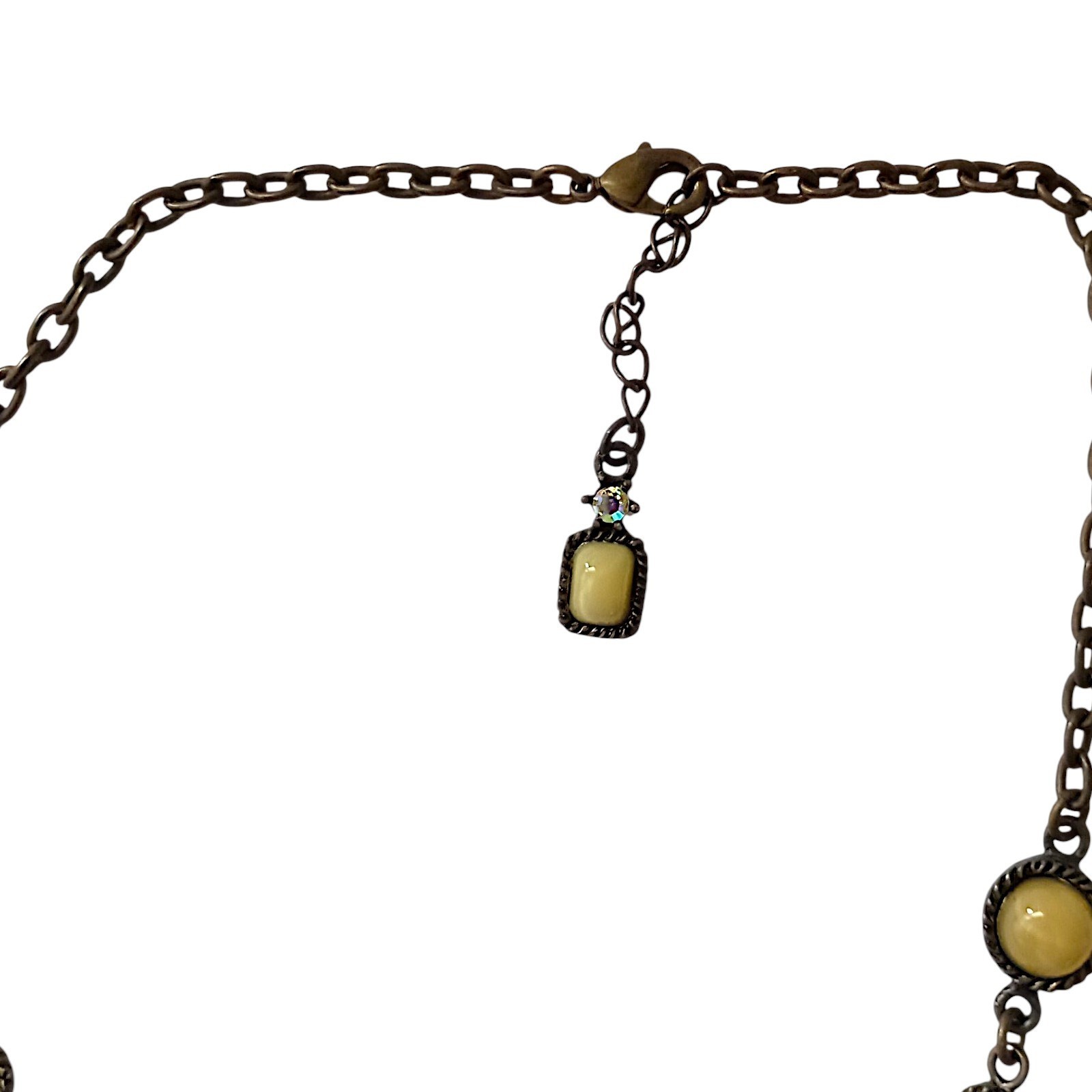 Vtg 90s Chandelier Bib Necklace Statement Egg Yolk Cabochon Art Nouveau Collar