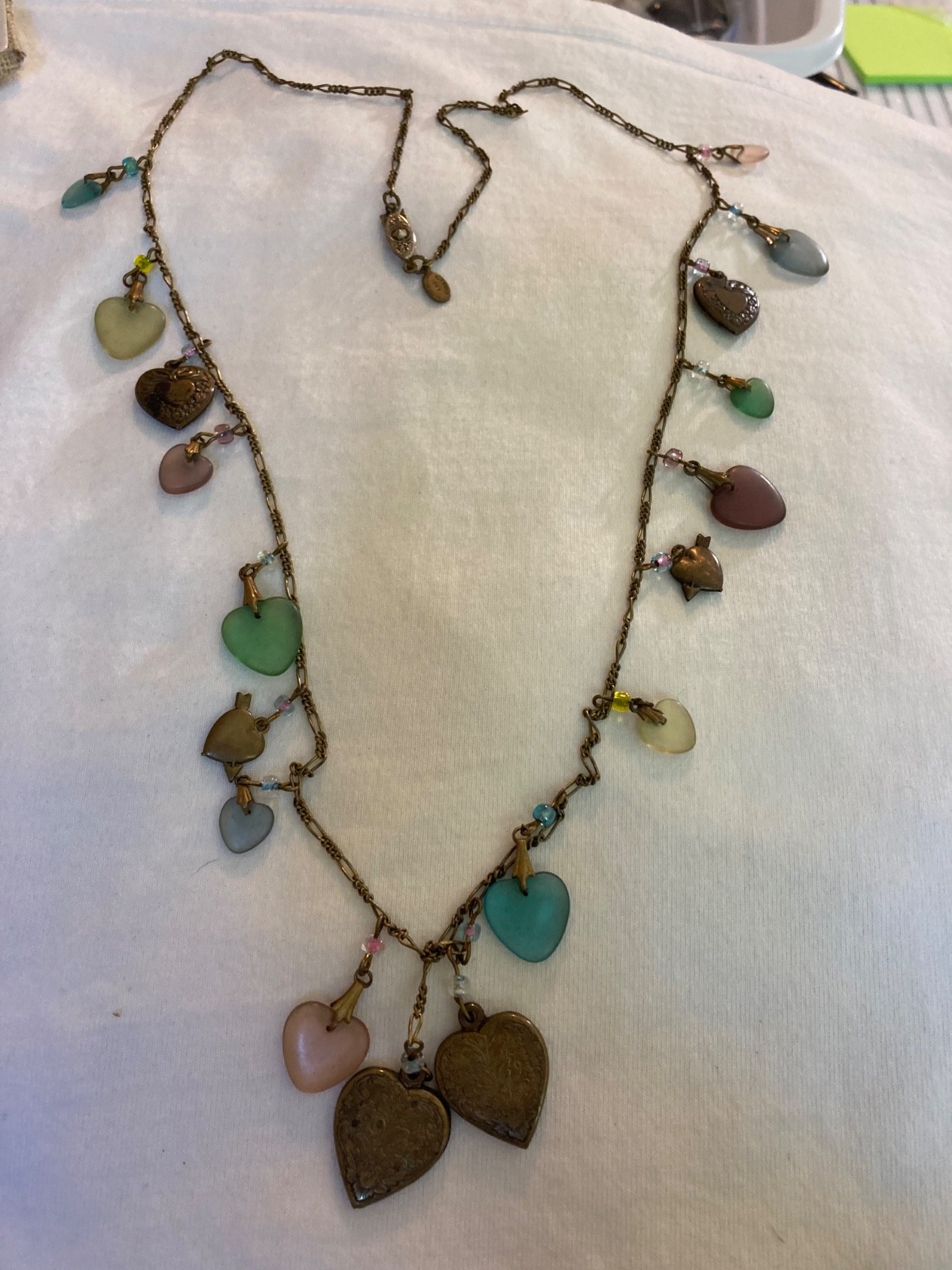 Glass Works Studio Marked Vintage Necklace with Heart Charms and Beads