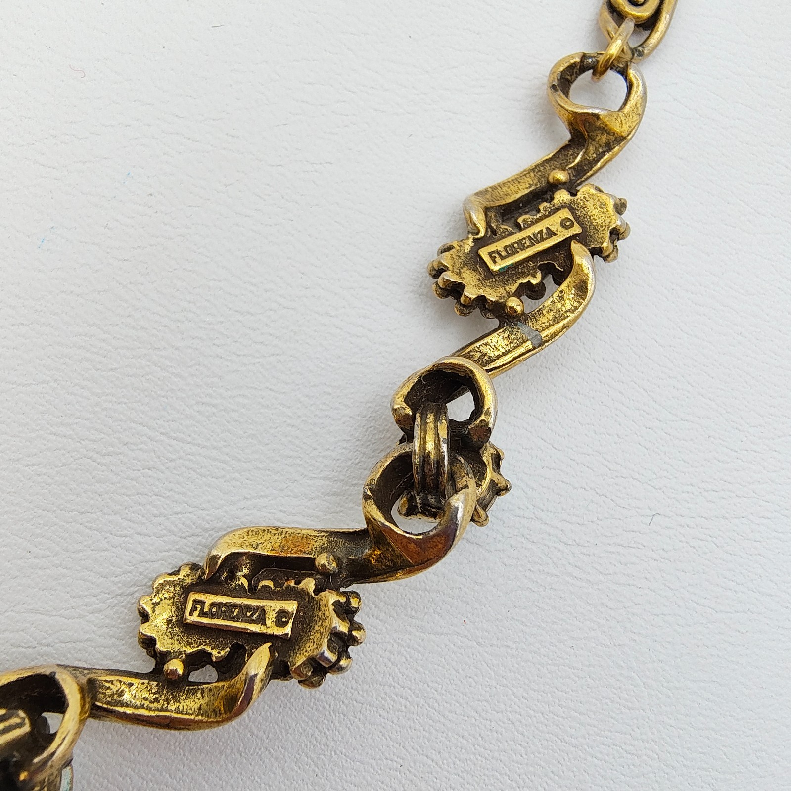 Vintage Florenza Victorian Style Choker Necklace Gold Tone AB Rhinestone Signed