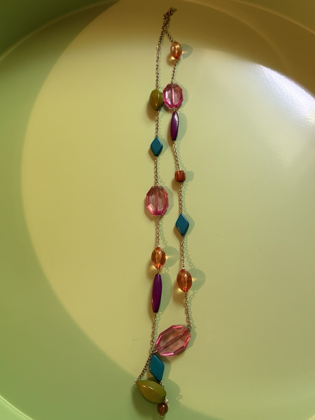 Vintage 19” Playful Mixed Color Lucite Long Necklace-pink-blue-green-multicolor-