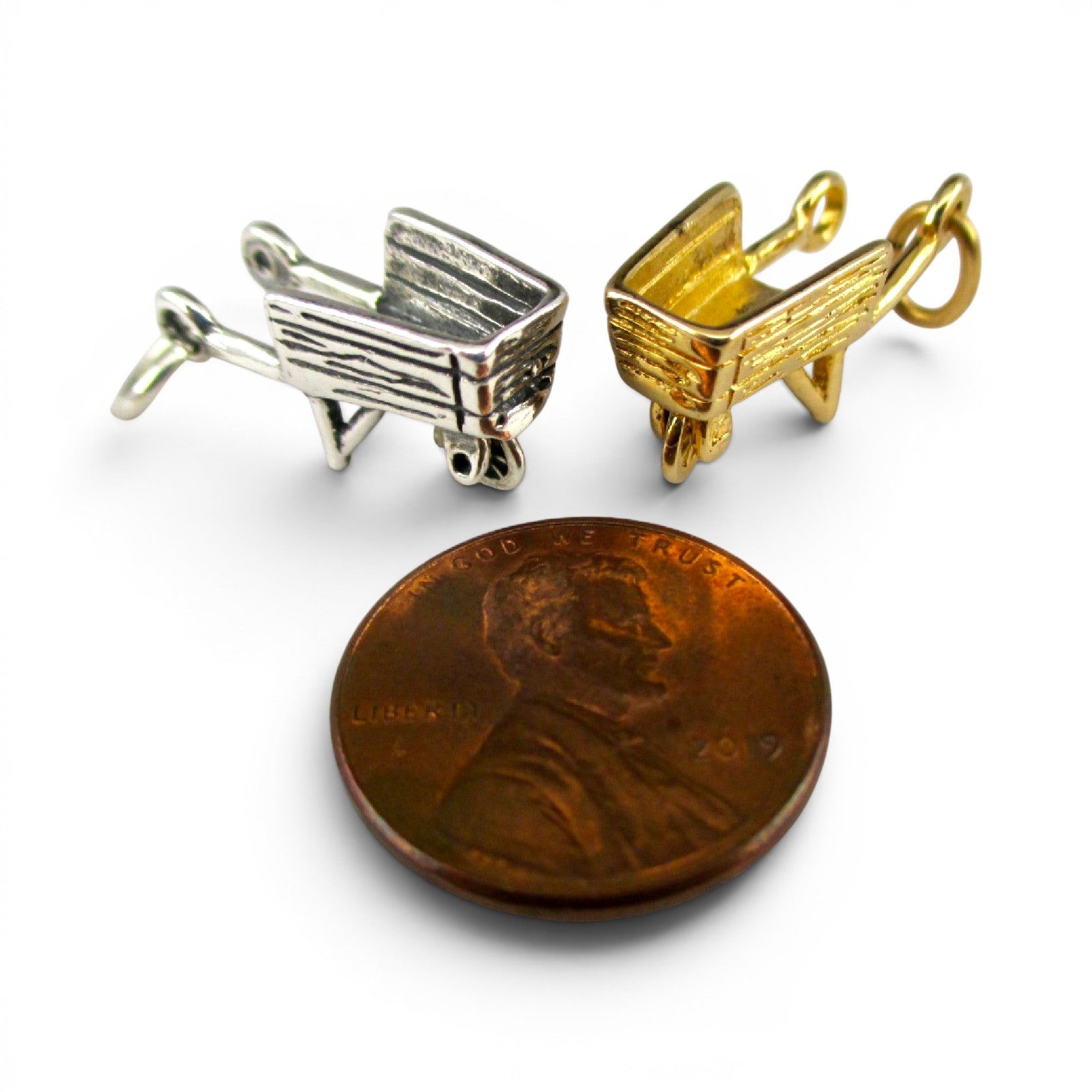 Sterling Silver or Gold Vermeil Wheelbarrow Charm for Bracelet 3D Gardener Gift