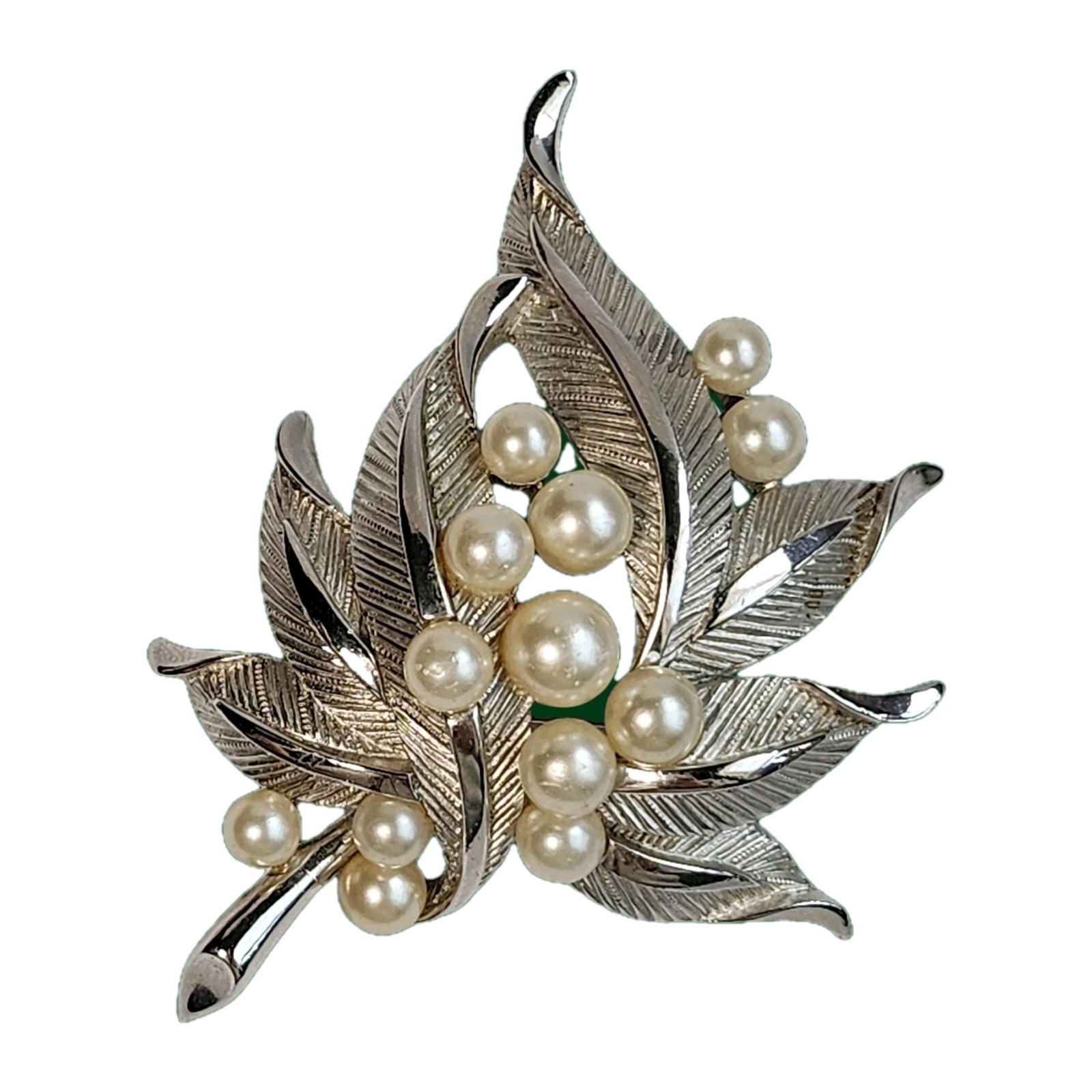 Vintage Crown Triffari Brooch Silver Tone Faux Pearl Cluster Brooch Pin