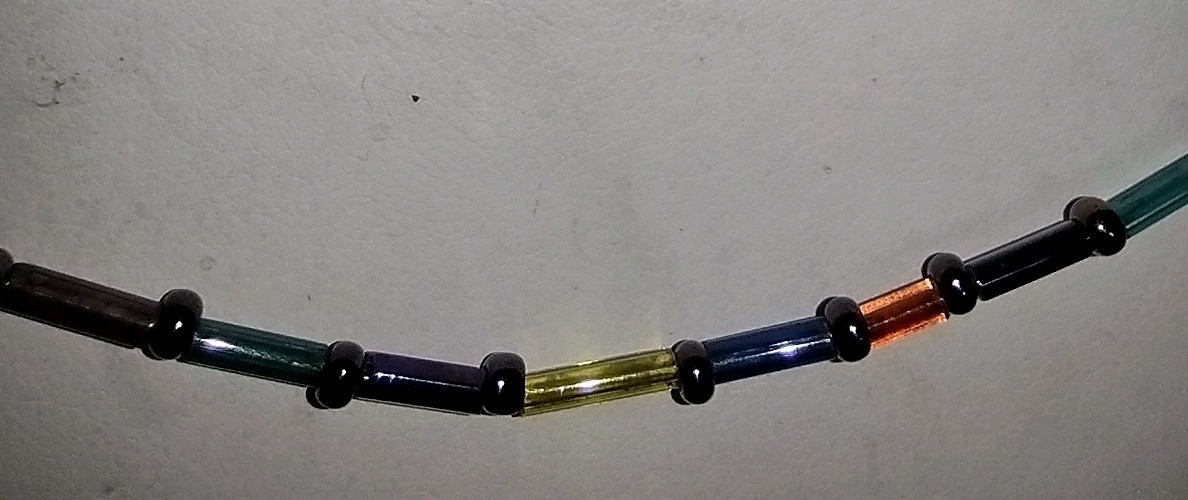Vintage Tube Glass Bead Necklace Colorful 31″ 2.1mm Wide Beads Very Light Weight