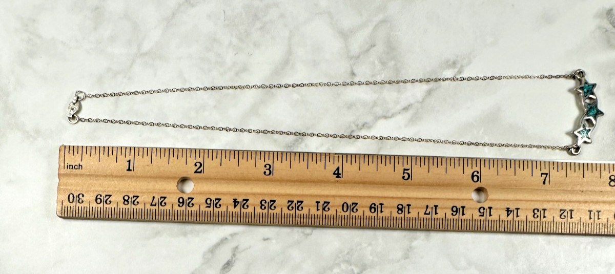 Sterling Silver Southwest Necklace – 3 Stars with Turquoise Chip Inlay – 14″