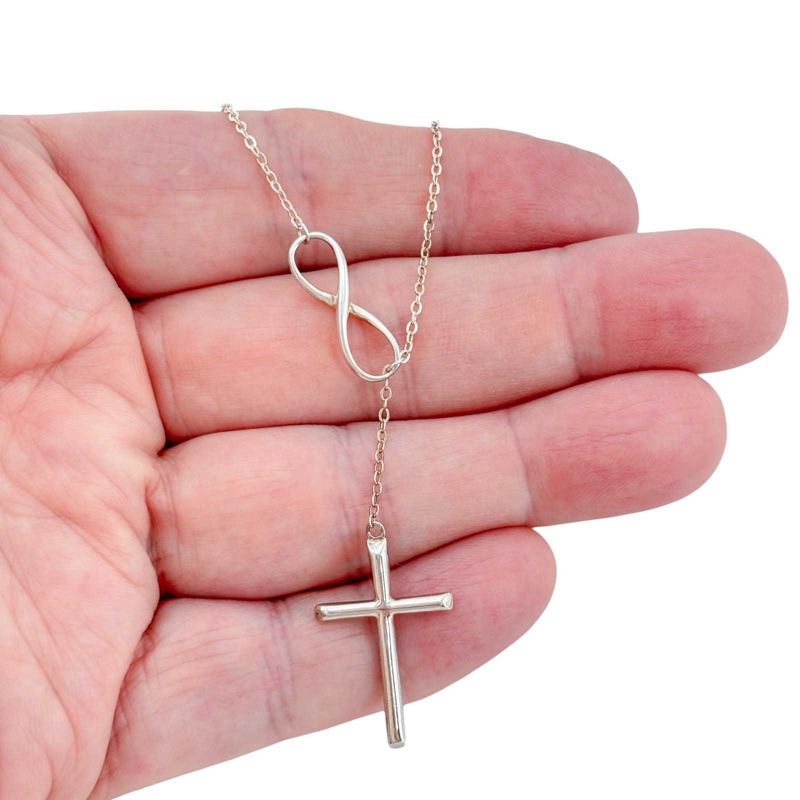 Vintage Sterling Silver 925 Infinity Cross Necklace 16.5″-18.5″