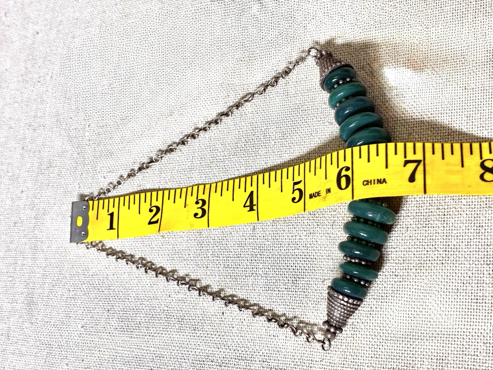 Vintage Moroccan Berber Style Sterling Silver Green Agate Bead Necklace 52g