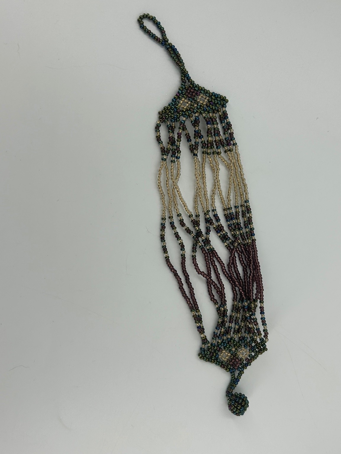 Handcrafted Seed Bead Bracelet Multi-Strand Iridescent Peacock Colors