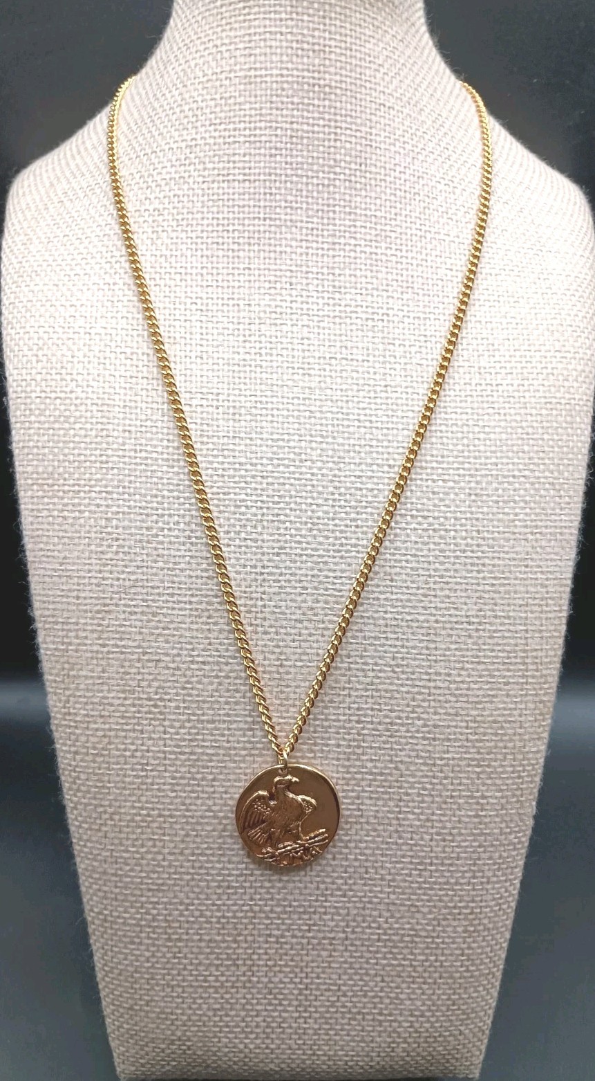Vintage Avon Coin Pendant Necklace Double Sided Roman Soldier Eagle Gold Tone