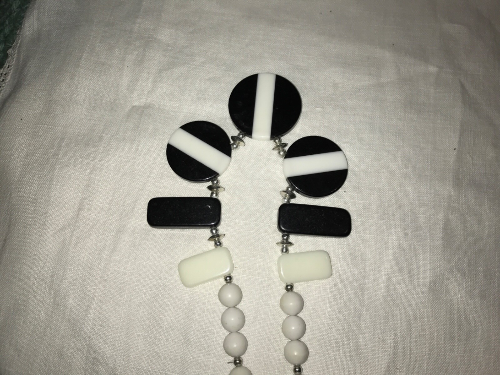 Vintage White Black Mod Plastic Bead Necklace
