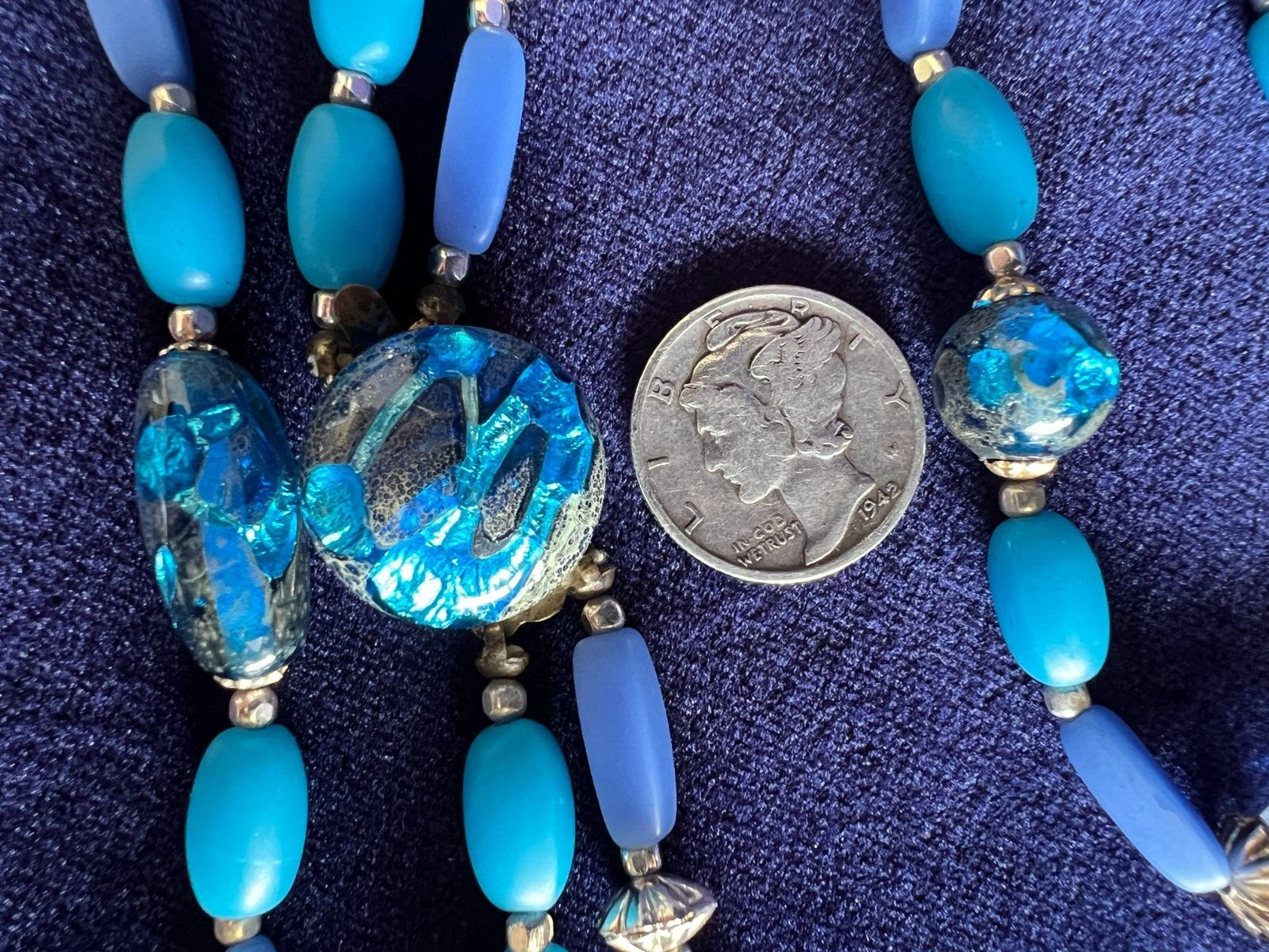 Murano Glass Beaded 2 Strand Necklace 22 Inches Long Blue