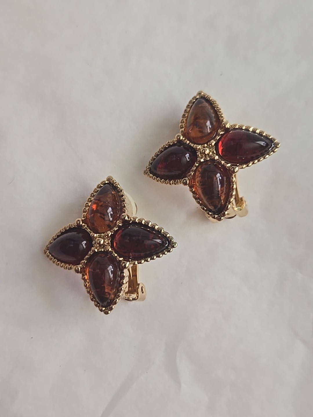 Vtg Avon Mogul Topaz Lucite Cabochon Star Dangle Pin Pendant Clip Earrings