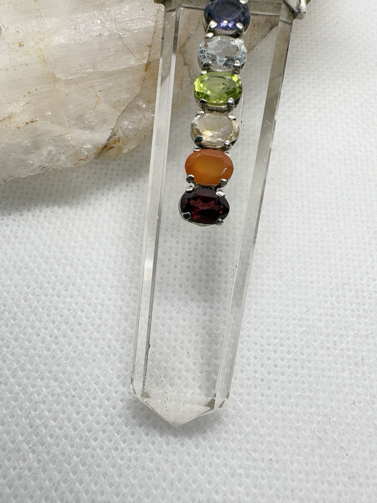Sterling Silver Quartz Point Chakra Pendant Amethyst Peridot Iolite Gemstone