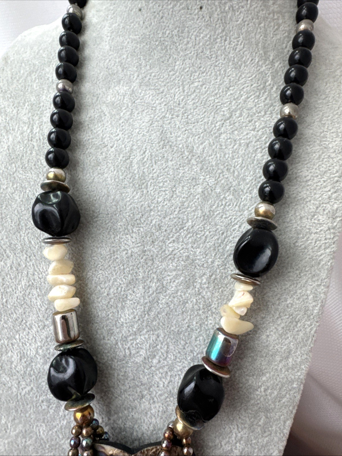 WOW Brutalist Modernist statement Necklace Jewelry VTG Goth shell Witchy Abalone
