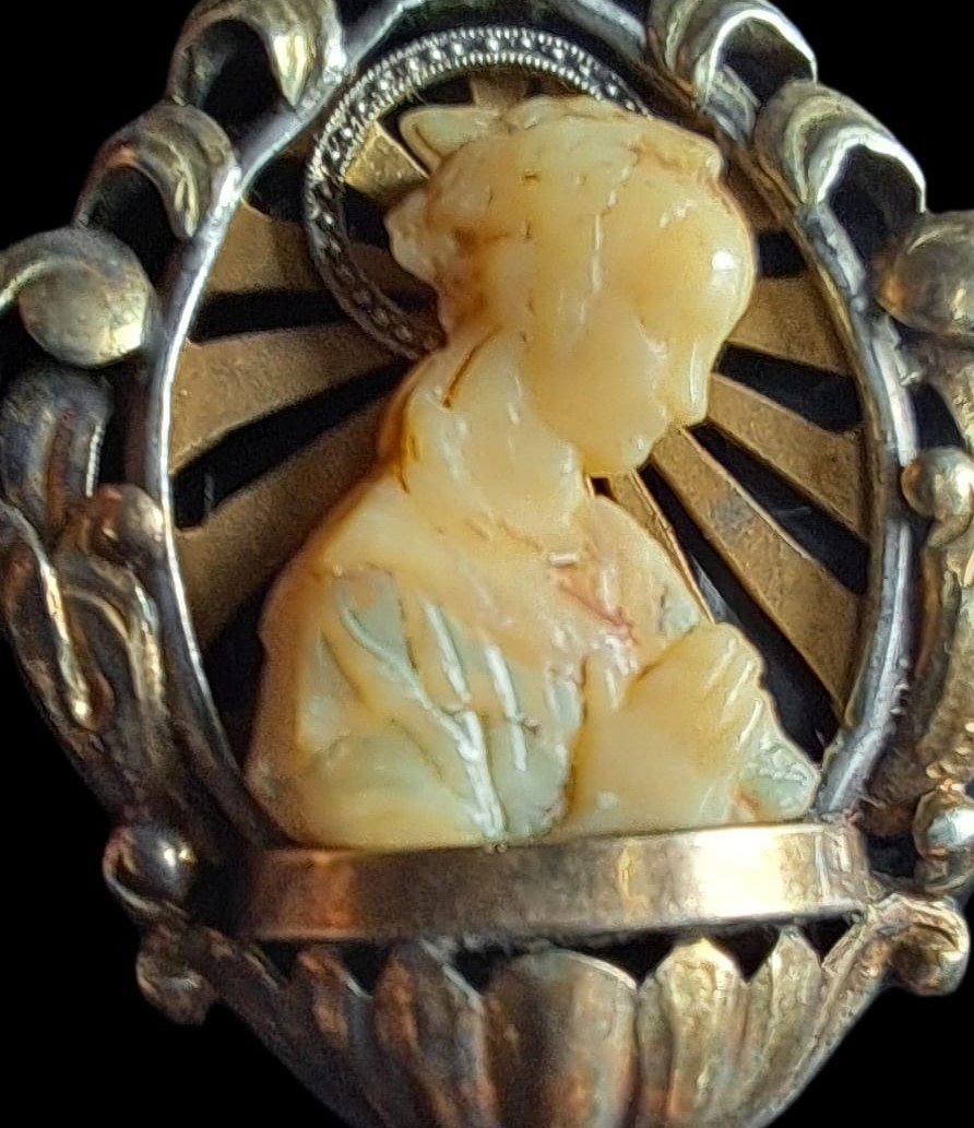 Fine Antique Art Deco Silver Gold Madonna Virgin Mary and Jesus Pendant Ca 1930