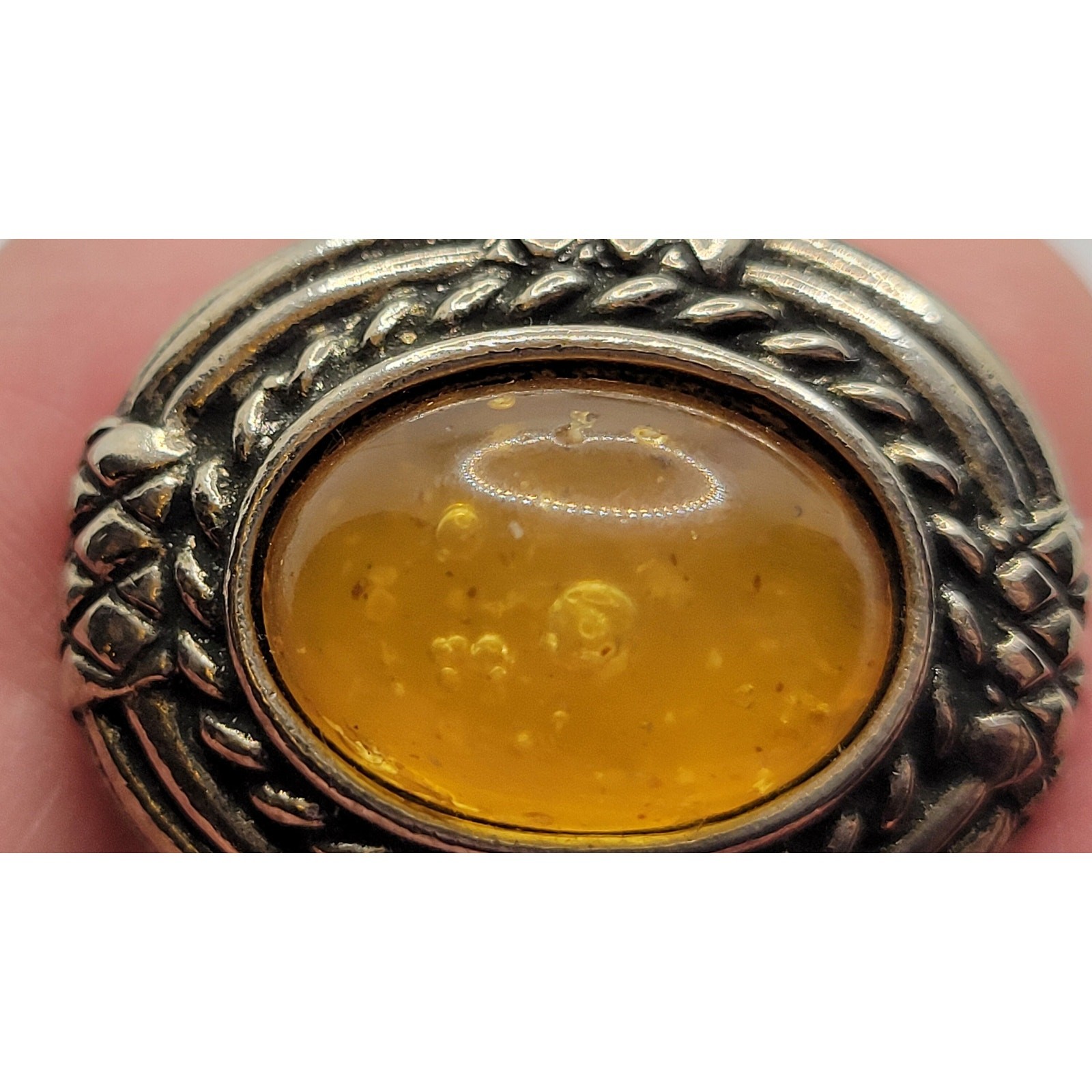 Ben Amun Faux Amber Clip On Earrings Antiqued Silvertone Cabochon Signed Vintage