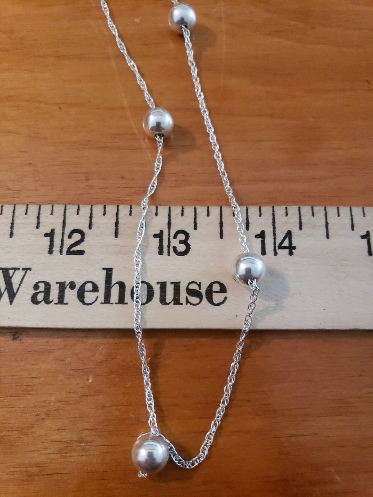 VINTAGE STERLING SILVER 23.5 IN 8MM BALLS BEADS MODERNIST NECKLACE