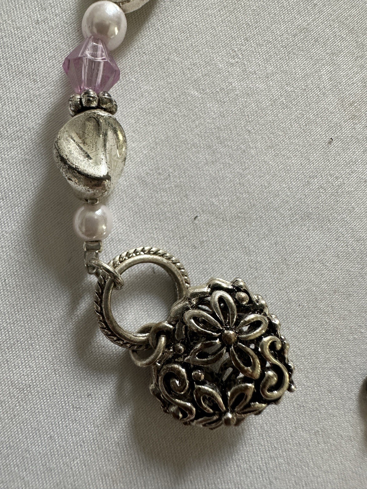 Vtg Sister Friend Forever Bracelet Faux Pearl Floral Filigree Heart Charm Rose