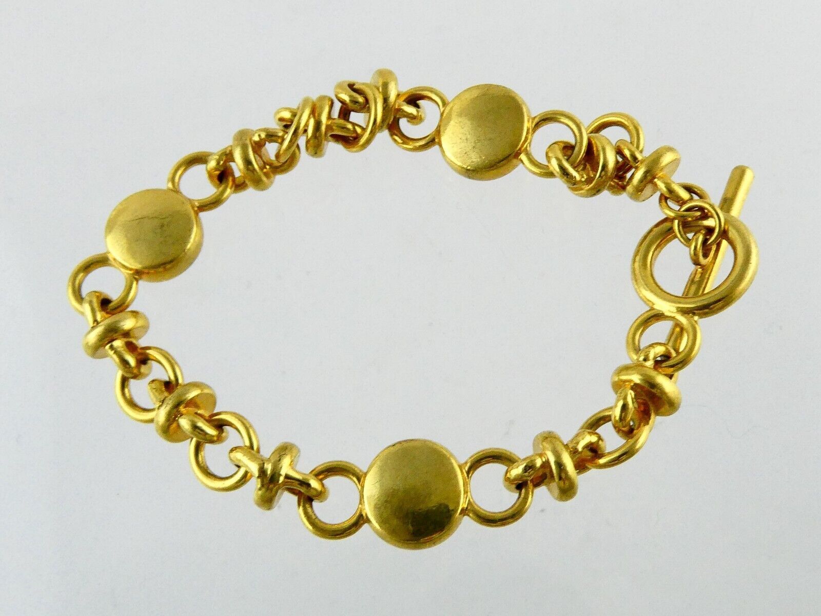 Monet Goldtone Metal and Mother of Pearl Shell Link Bracelet Toggle Clasp 7 Inch