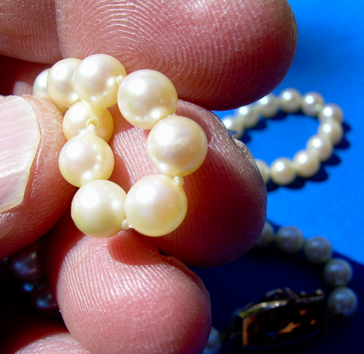 Original Vintage PEARL NECKLACE CHOKER Solid 14K GOLD Art Deco GATSBY ERA CLASP