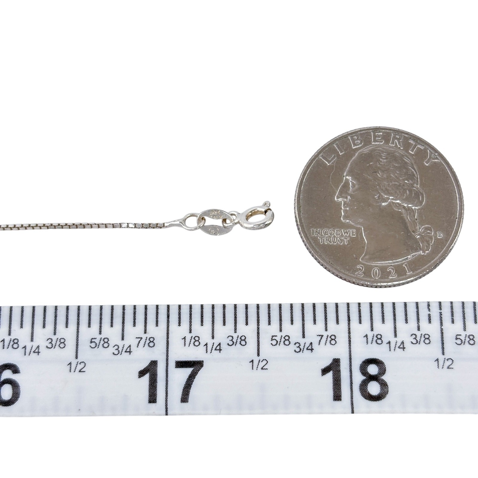 Vintage Italy Sterling Silver 925 0.9mm Box Link Chain Necklace 17.5″