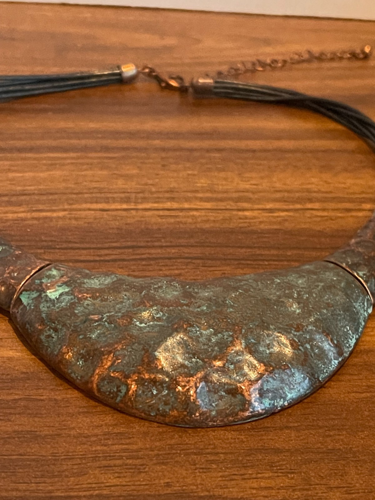 Brutalist Boho Verdigris Patina Chunky Hammered Copper Necklace and Earring Set
