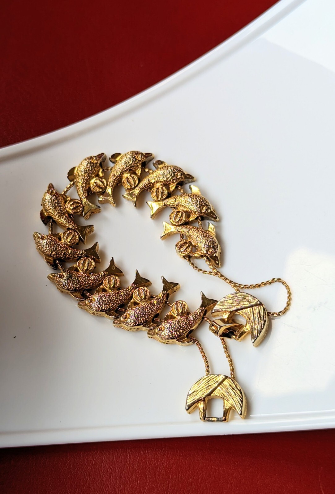Vintage Gold Tone Dolphin Beach Ball Slide Charm Sliding Charms BRACELET