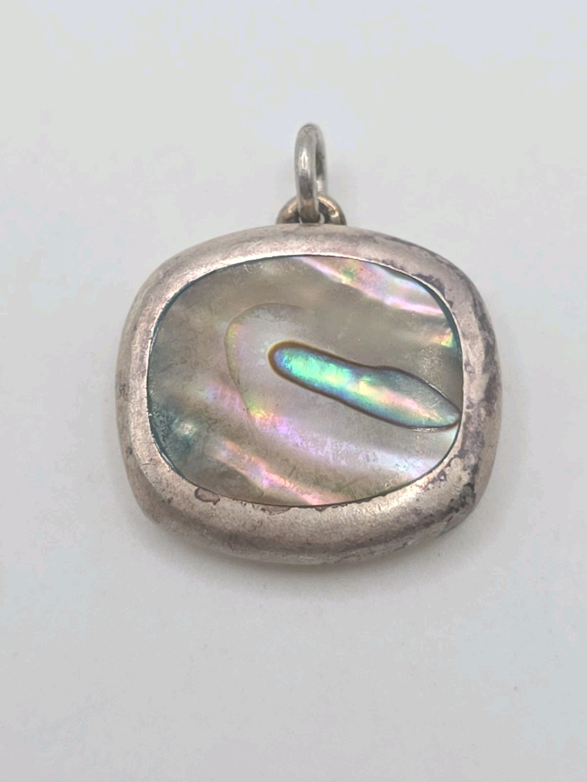 Vintage Sterling Silver 925 ATI Mexico Square Abalone Pendant Charm 8g