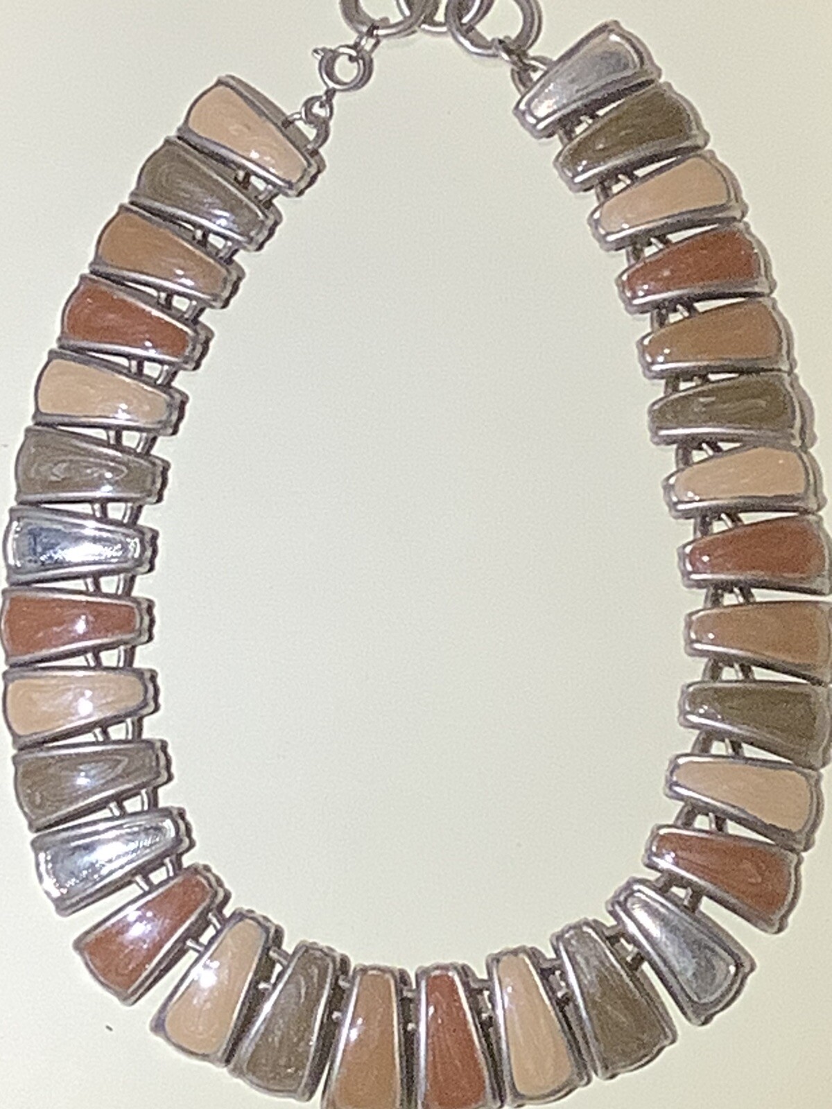 Vintage Tri Tone Brown Enamel & Silver Tone Choker Necklace 45cm Long