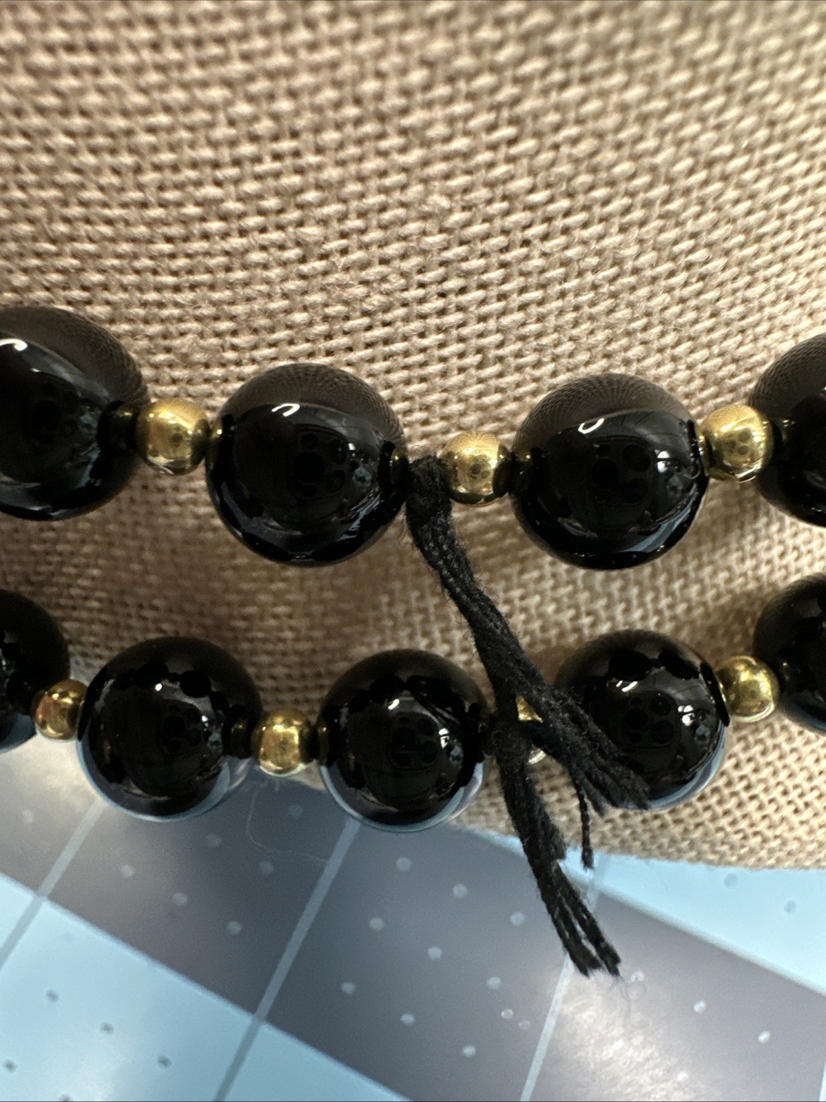 VINTAGE 1990’S 14K GOLD FILLED 8.4MM BLACK ONYX BEADS 26” NECKLACE Pullover J103