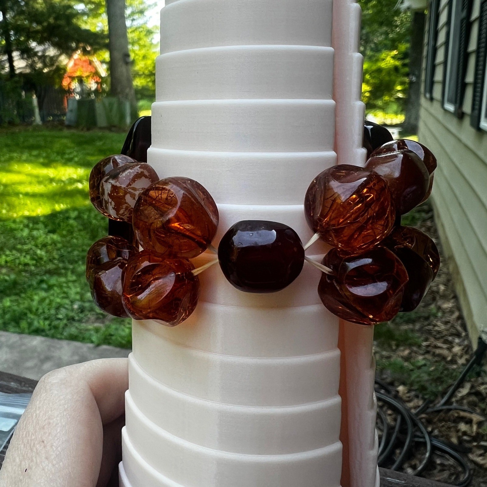 Vtg Chunky Faux Amber Resin Stretch Bracelet Congnac Brown Lucite Acrylic