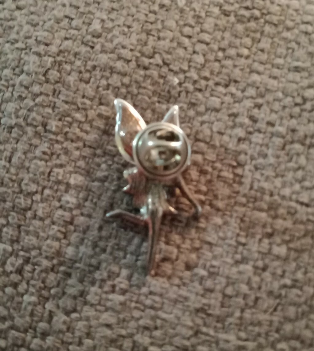 Vintage Dancing Girl Child Fairy Dress Pewter White Red Glass Metal Brooch Pin