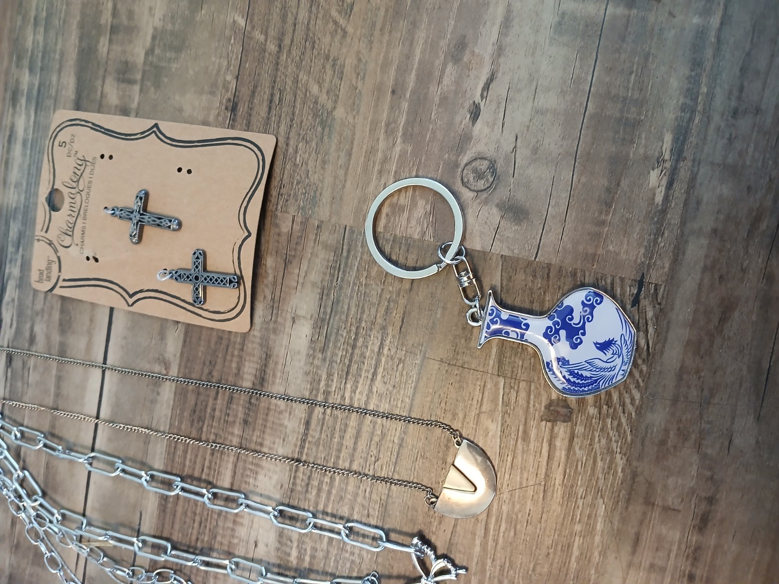 Collectibles lot Metal Charms Charm Necklace Enamel Cross Pendant Treasure Chest