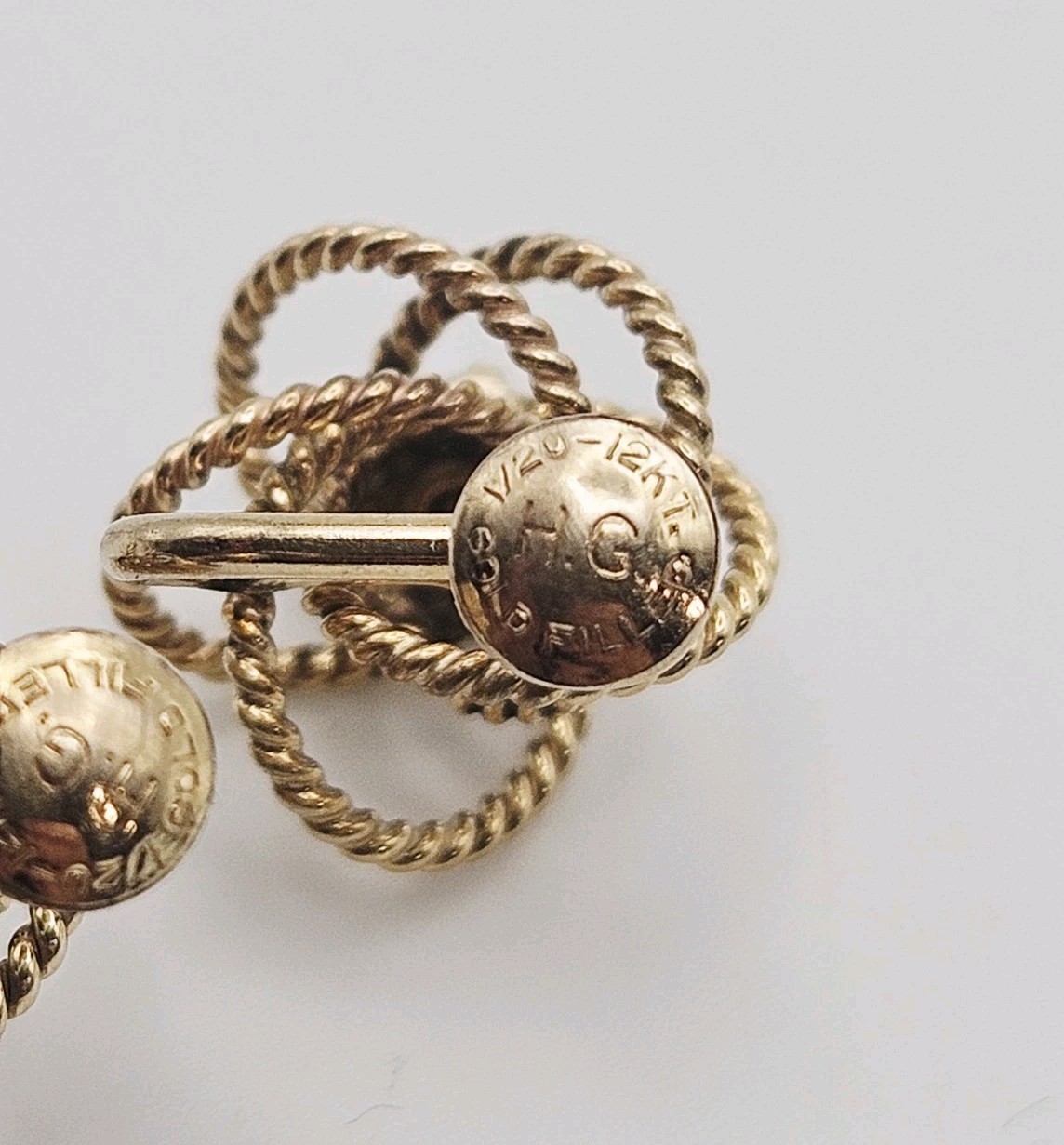 Henry Griffith 12k Gold Filled Antique Green Rhinestone Knot Screw Back Earrings