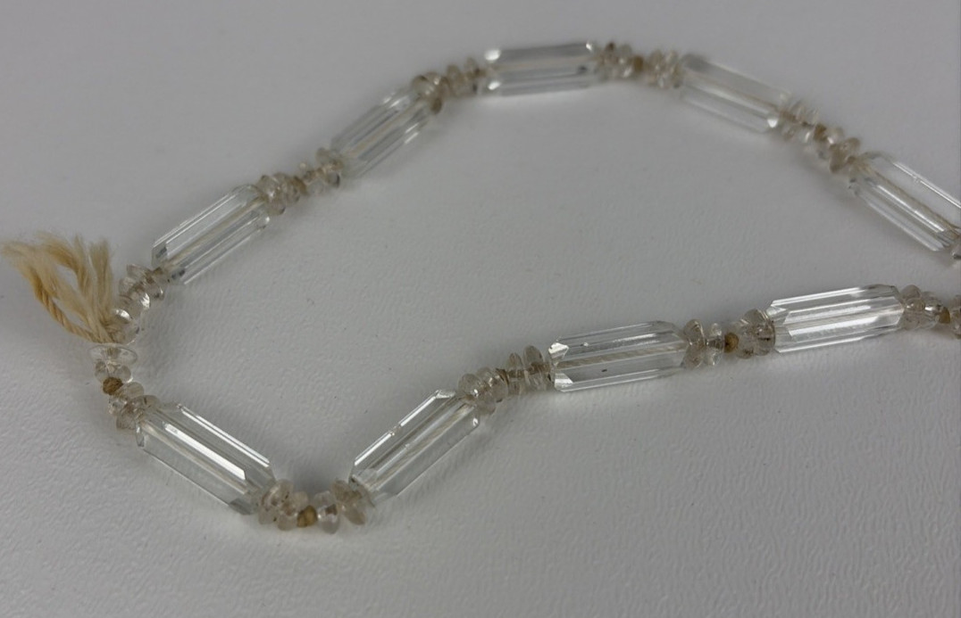 Antique Clear Glass Faceted Beaded Long Flapper Necklace 30″