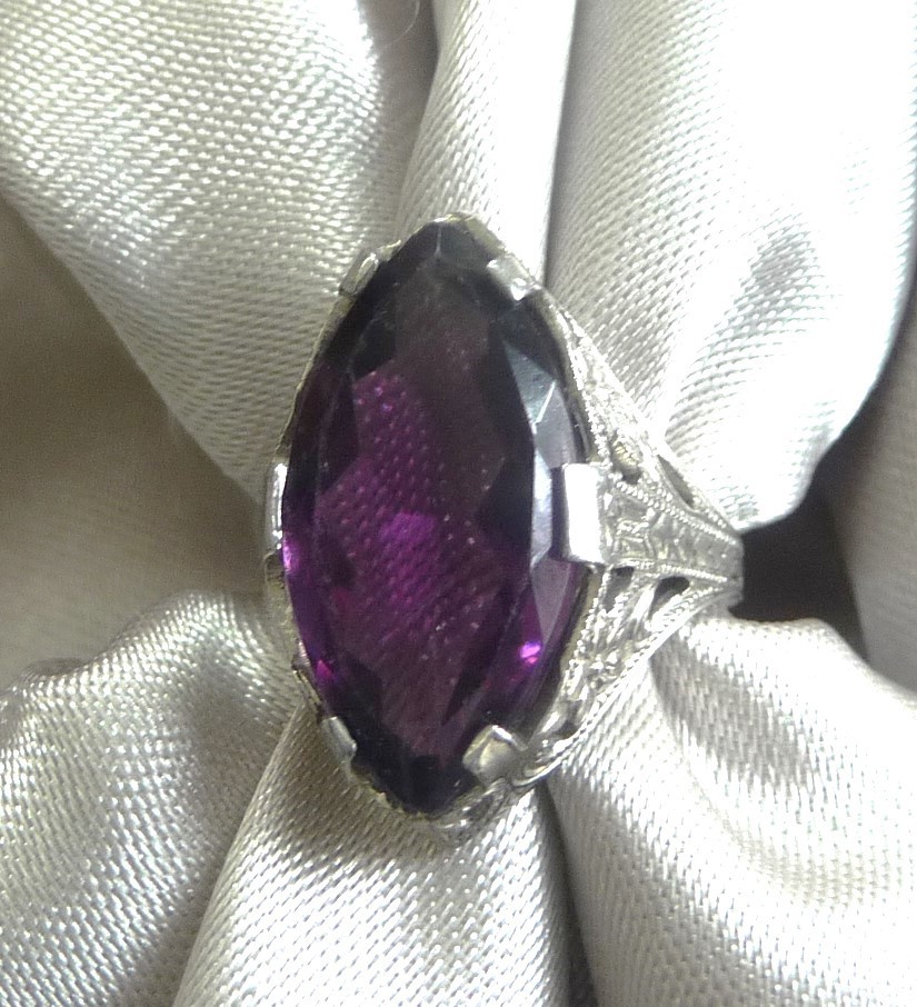 AMAZING ANTIQUE OSTBY BARTON TITANIC ORNAMENTAL STERLING AMETHYST GEMSTONE RING!