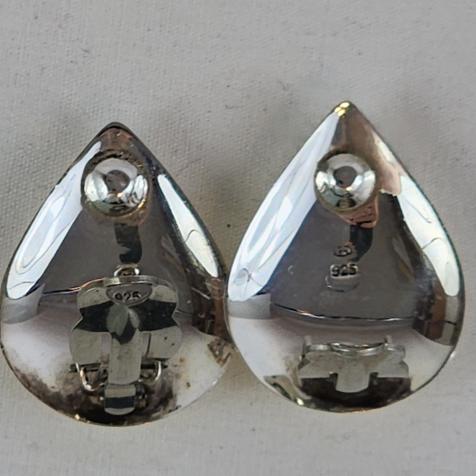 925 Sterling Silver Abalone Teardrop Clip On Earrings VTG Coldwater Creek