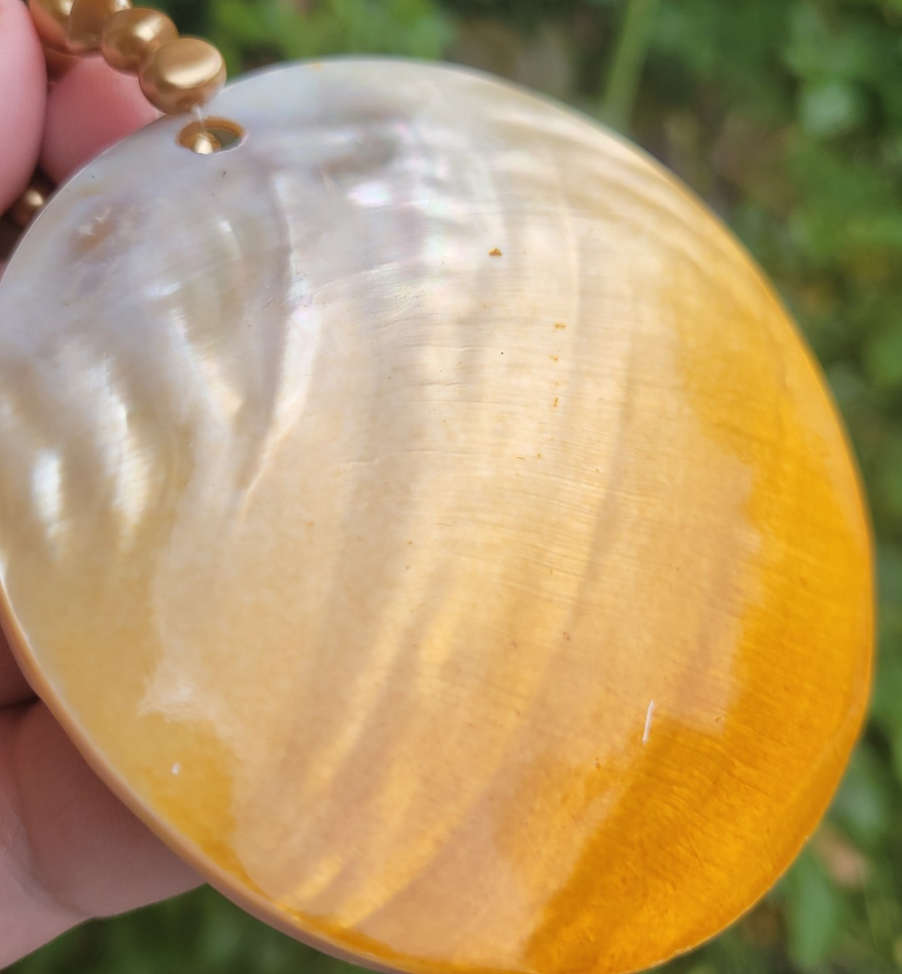 Vtg “Sunrise” Orange Mother Of Pearl w/ Faux Baroque Pearls Statement Pendant