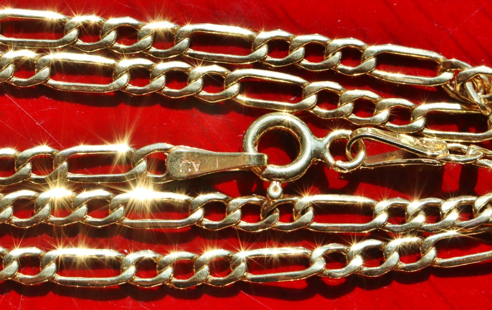 10k yellow gold necklace 24.0″ Figaro link chain vintage handmade 2.23gr