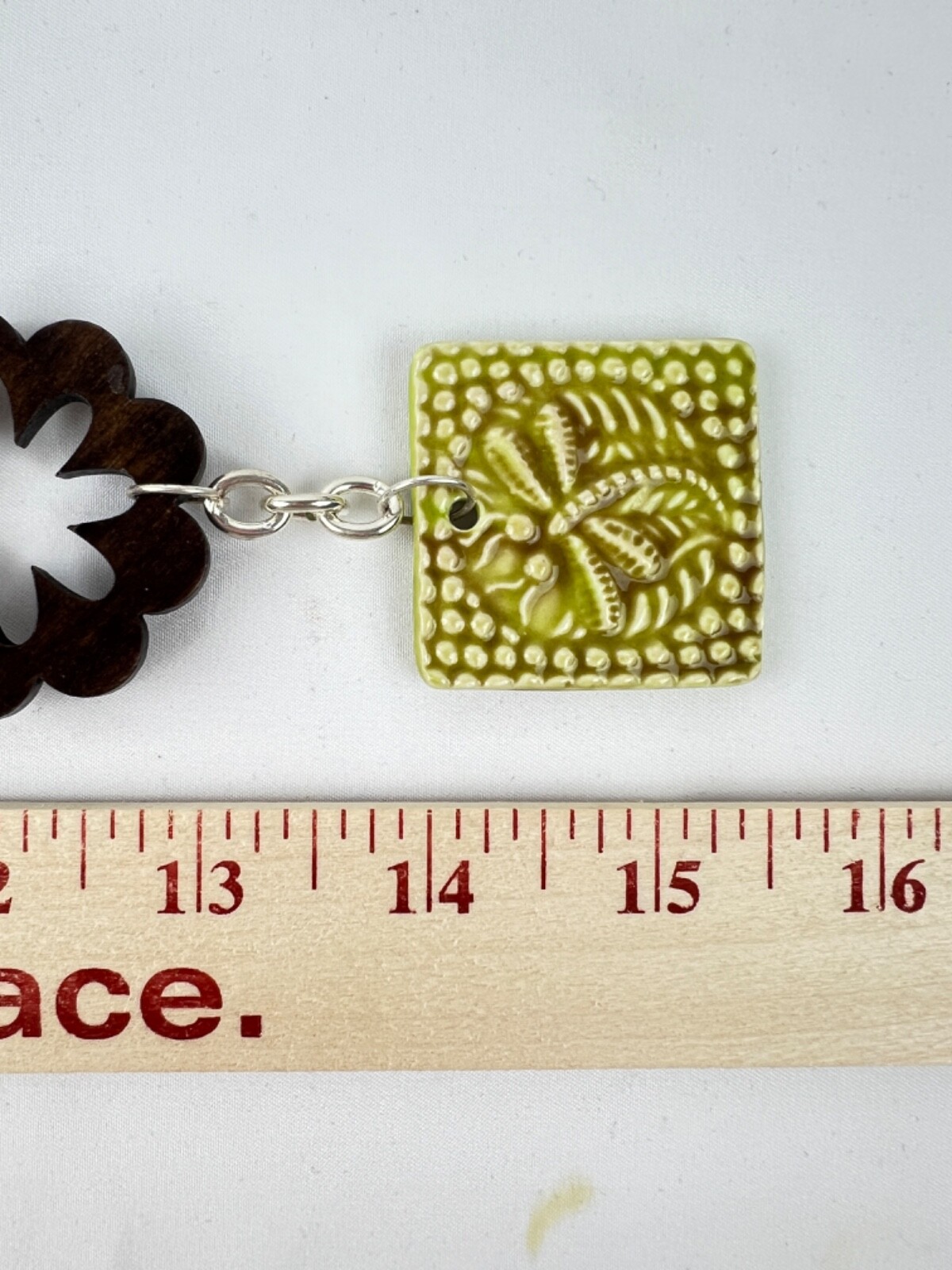 Ceramic & Wood Silver Tone Beads Discs Birds & Dragonfly Necklace & Earring Set