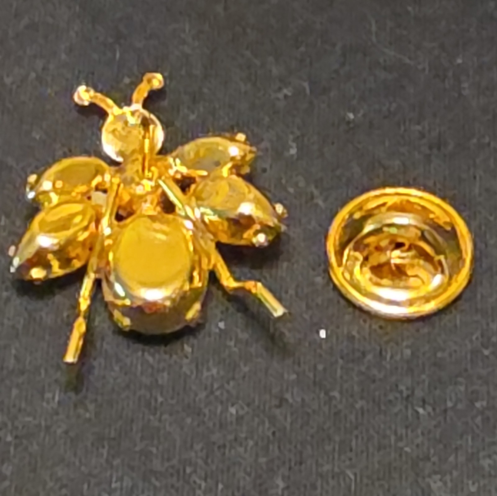 Vtg. Unsigned Blue Rhinestone Bug Insect Lapel Pin Brooch Gold Tone Ballou Back