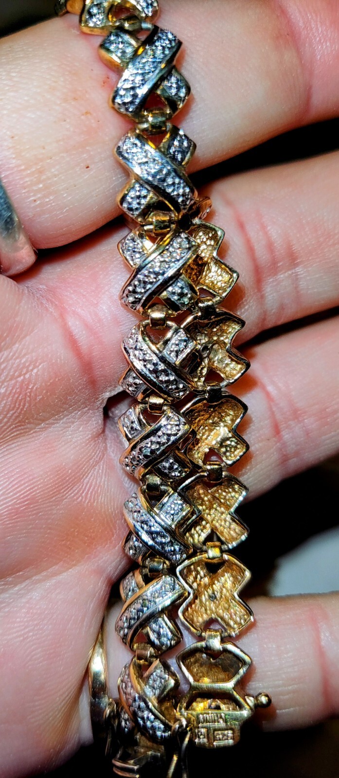 Vintage Gold Vermeil On Sterling Silver 925 X Design bracelet 2 safety Clasps