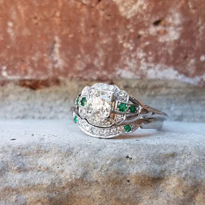 2Ct Art Deco Vintage Style Lab Created Diamond Engagement 14K White Gold FN Ring