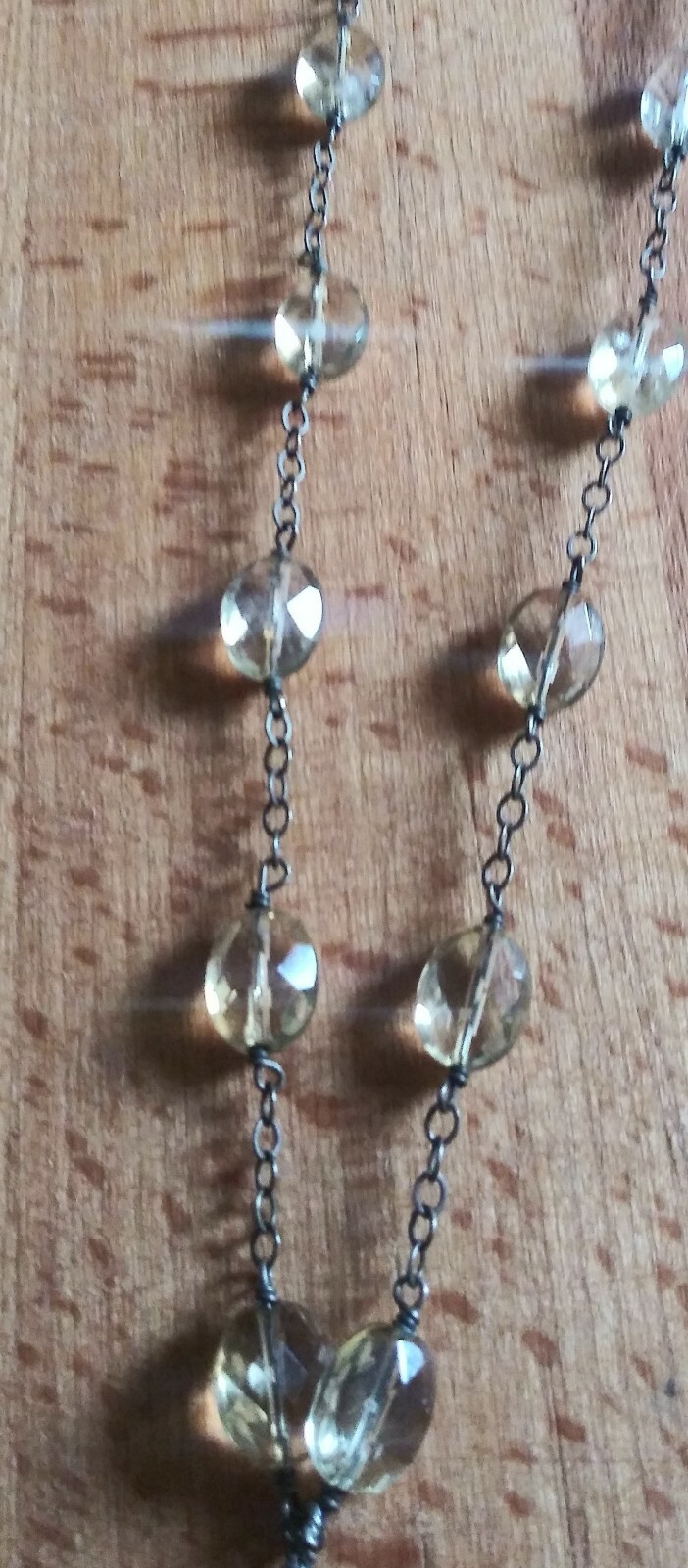 Gara Danielle Vintage Necklace with Handpainted Wood Medillion and Citrine Gems