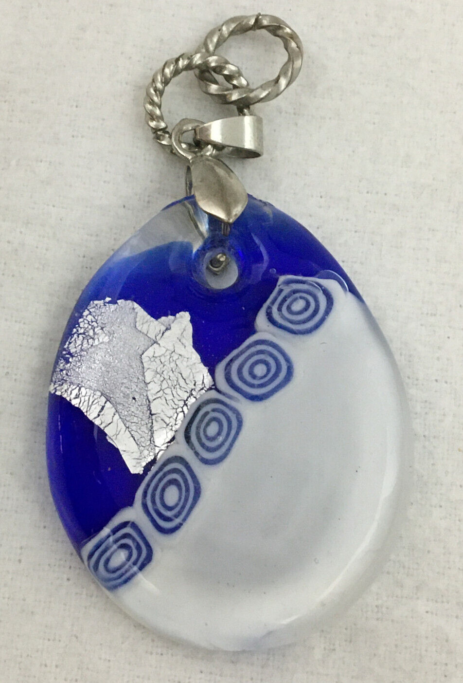 Lot of 3 Abstract Art Glass Pendants Modern Unique Blue White Foil Clear 3D