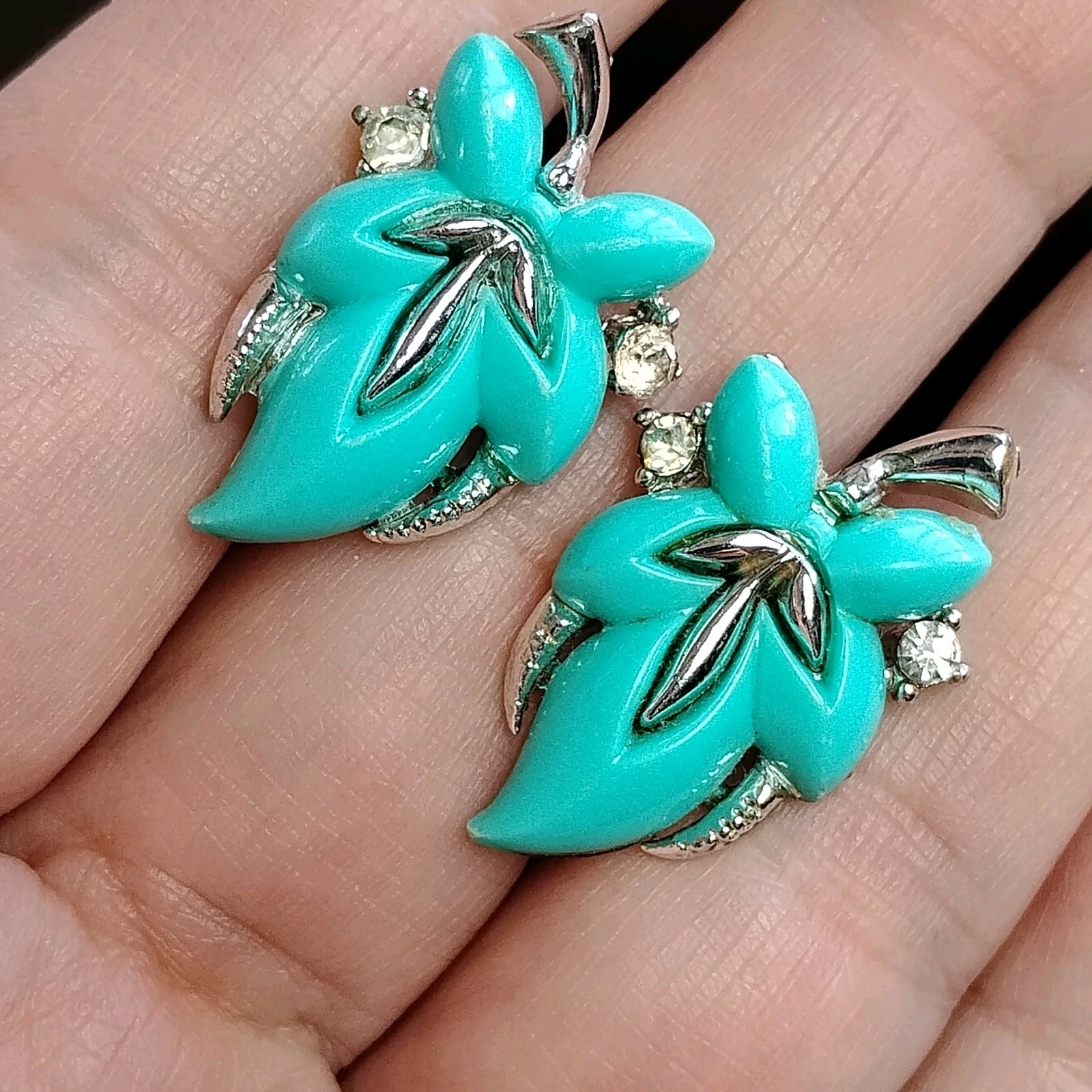 10 Vintage MCM Earrings W/Case Signed Glass Antique #10