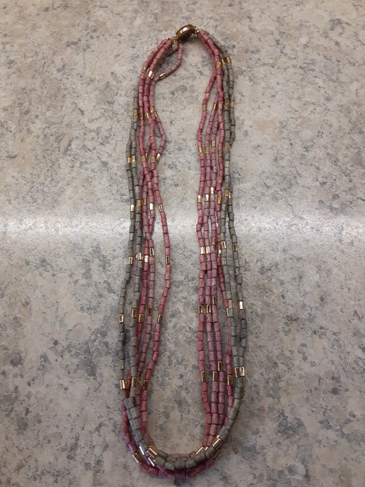 6 Strand 28″ Heishi Bead Look Necklace Earthtones Vintage
