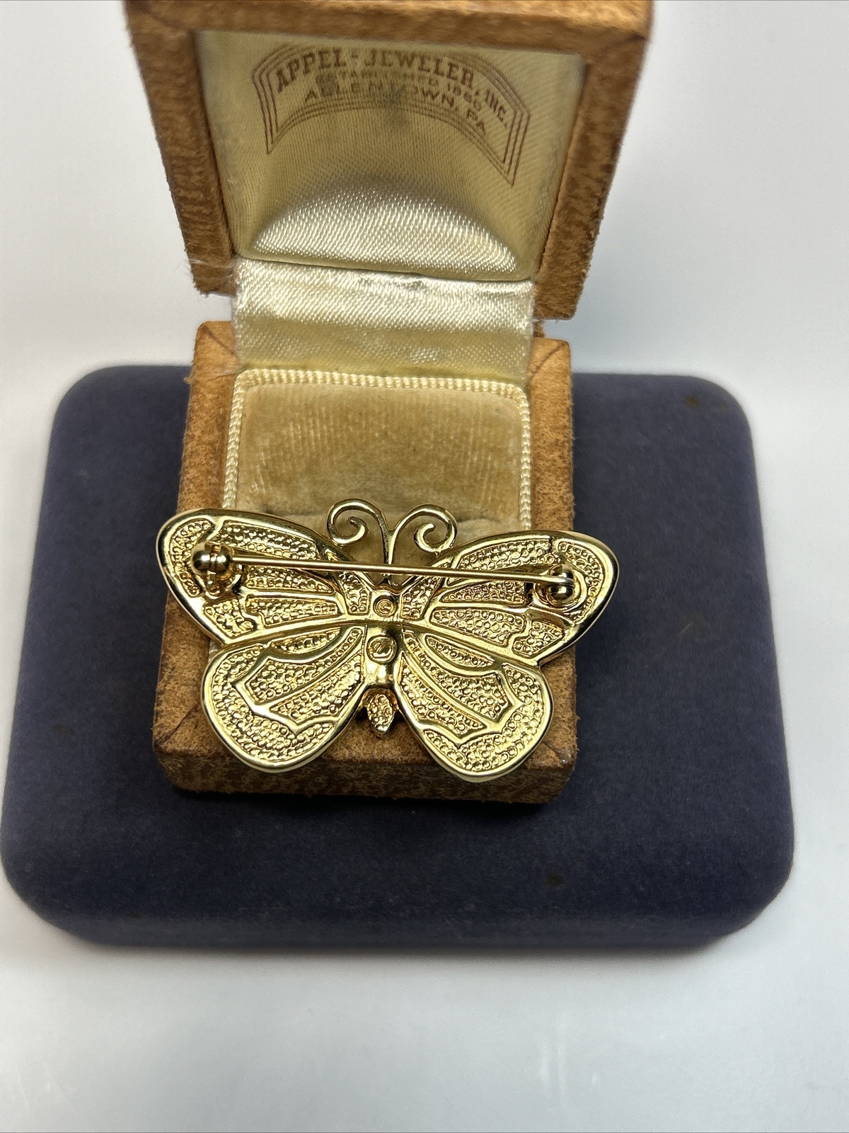 Swarovski Gold Tone Green & Red Enamel Clear Rhinestone Butterfly Brooch